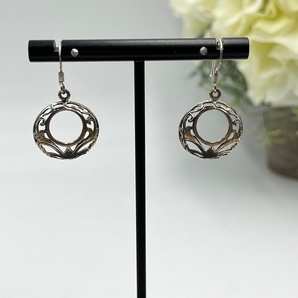 Sterling Silver 925 Small Door knocker Filigree Dangle earrings